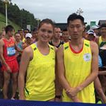 Jingting - 4th stage: Lydmyla Olyanovska and Wang Zhen in the yellow shirt before the start