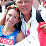 Women 20km - Antonella Palmisano celebrates with coach Patrizio Parcesepe