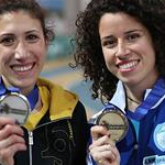 Women - Antonella Palmisano and Eleonora Giorgi (silver and bronze) receive medals 